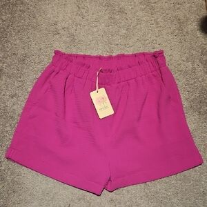 entro Pull-On Shorts in Fuchsia Pink Waffle Texture